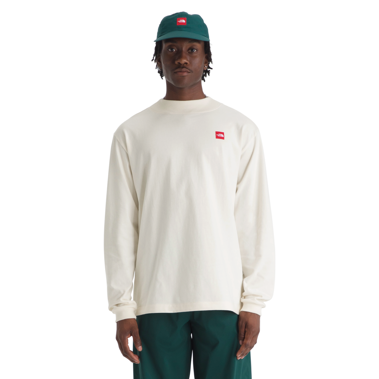 Men's Red Box Long-Sleeve Tee in White Dune