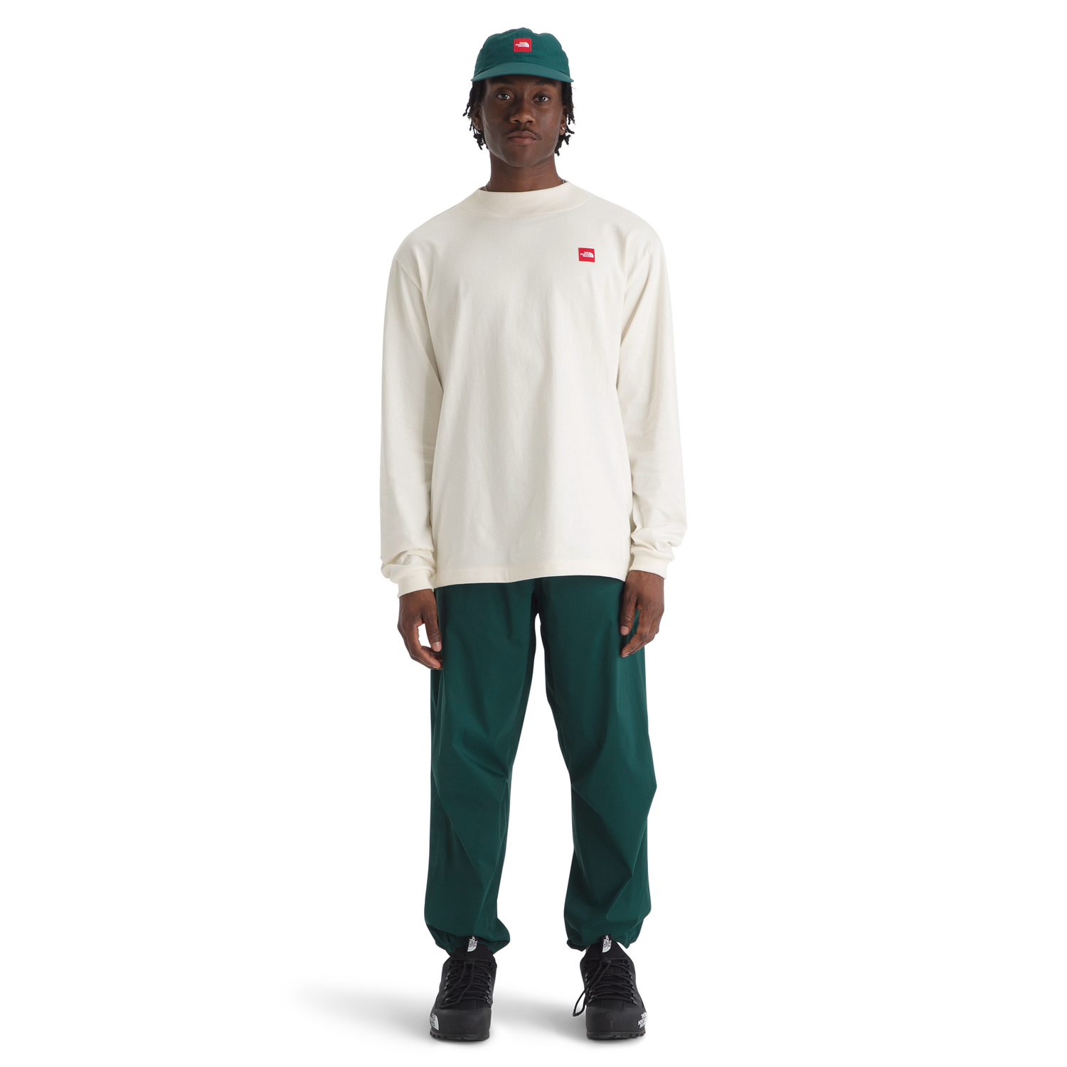 Men's Red Box Long-Sleeve Tee in White Dune