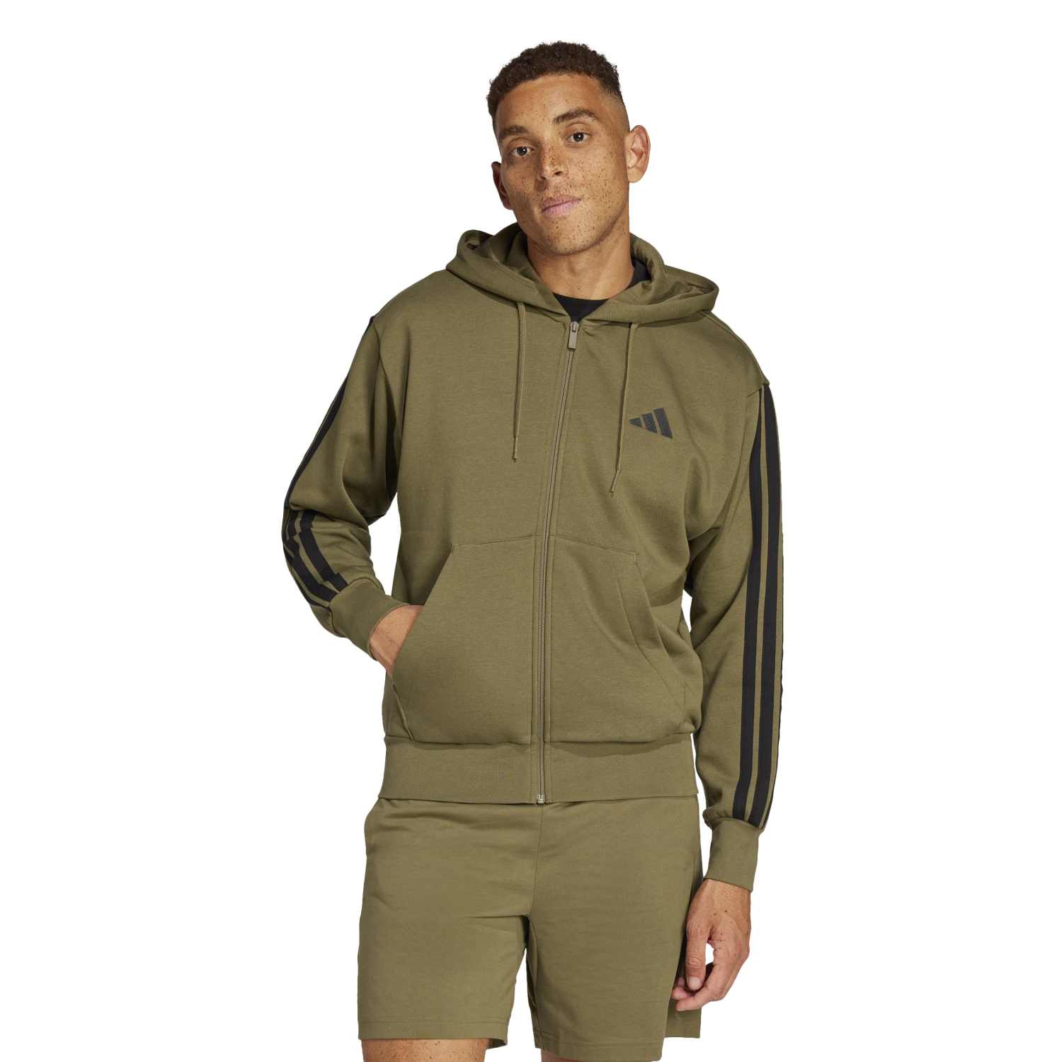 Essentials 3 Stripes Fleece FZ Hoody -Mens
